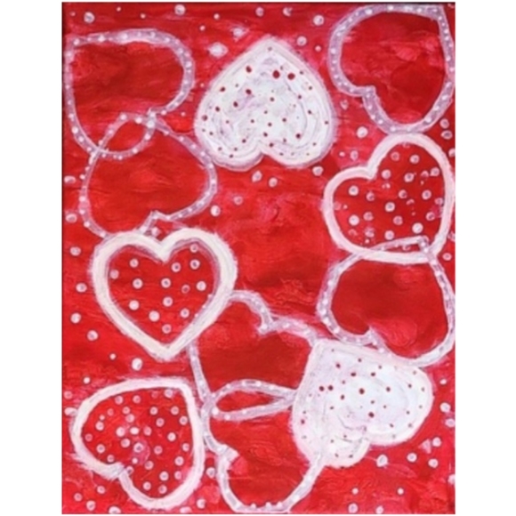 Hand Crafted Red and White Heart Abstract Design 11x14 Inches Canvas Painting - Picture 2 of 4
